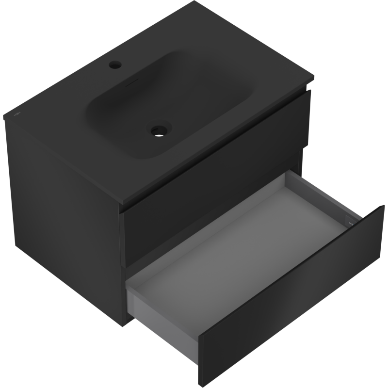 Mexen Orio vonios kambario spintelė 70 cm su praustuvu Vela, 2 stalčiai, juoda matinė - 91A10-07047-2-BFF71-W23M71