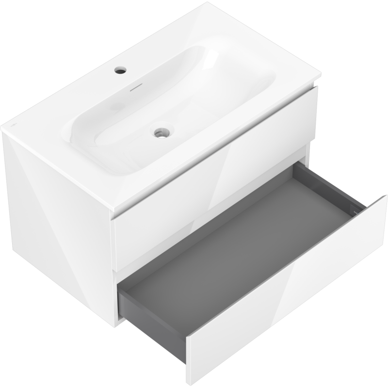 Mexen Orio vonios spintelė 80 cm su Vela praustuvu, 2 stalčiai, balta blizgi - 91A10-08047-2-BFF00-W23M00