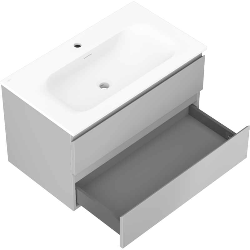 Mexen Orio vonios kambario spintelė 80 cm su Vela kriaukle, 2 stalčiai, pilka matinė/balta matinė - 91A10-08047-2-BFF62-W23M01