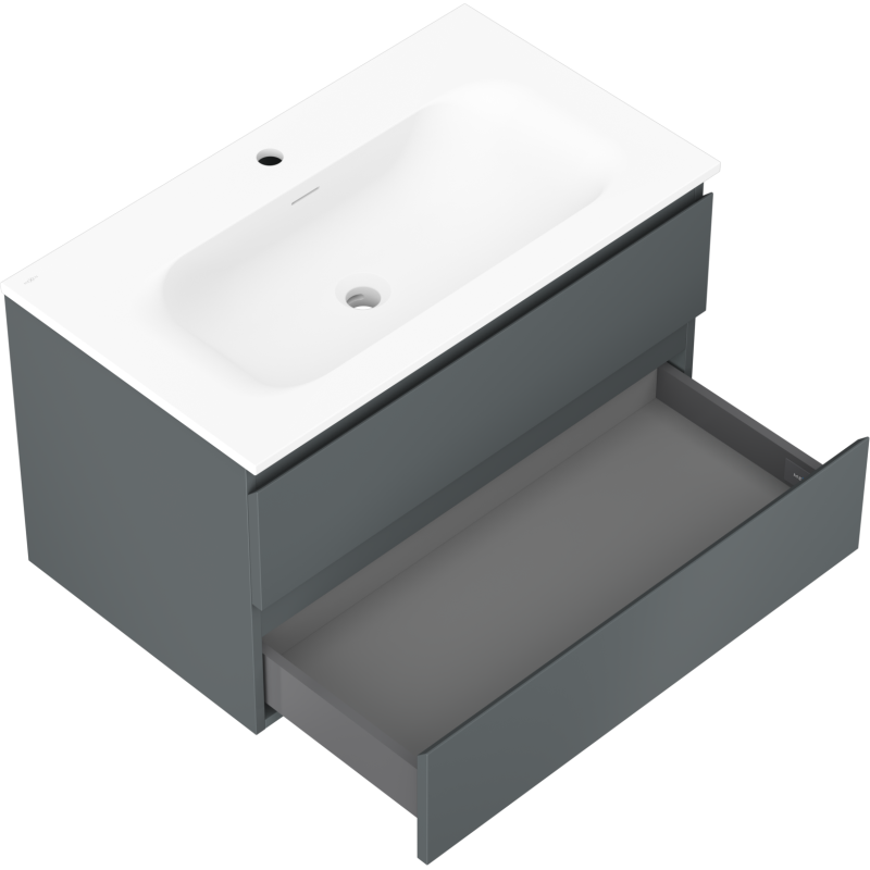 Mexen Orio vonios spintelė 80 cm su praustuvu Vela, 2 stalčiai, grafito matinė/balta matinė - 91A10-08047-2-BFF66-W23M01