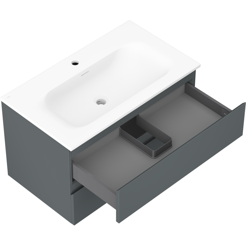 Mexen Orio vonios spintelė 80 cm su praustuvu Vela, 2 stalčiai, grafito matinė/balta matinė - 91A10-08047-2-BFF66-W23M01