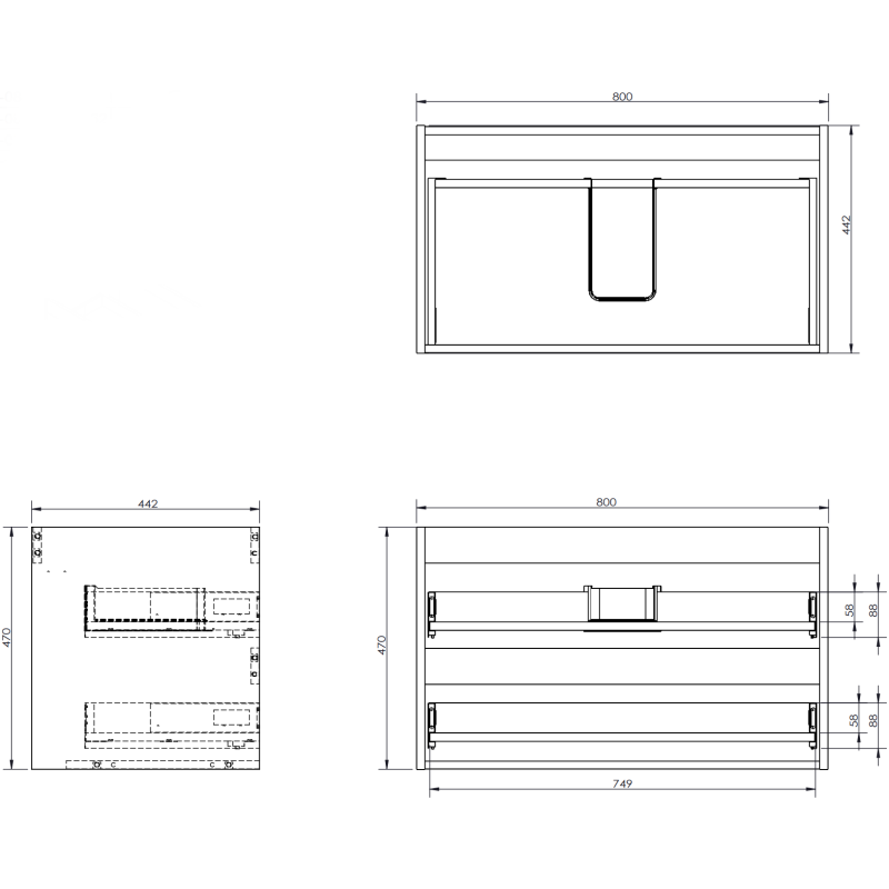 Mexen Orio vonios spintelė 80 cm su praustuvu Vela, 2 stalčiai, grafito matinė/balta matinė - 91A10-08047-2-BFF66-W23M01