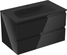 Mexen Orio vonios spintelė 80 cm su praustuvu Vela, 2 stalčiai, juoda blizgi/juoda matinė - 91A10-08047-2-BFF70-W23M71