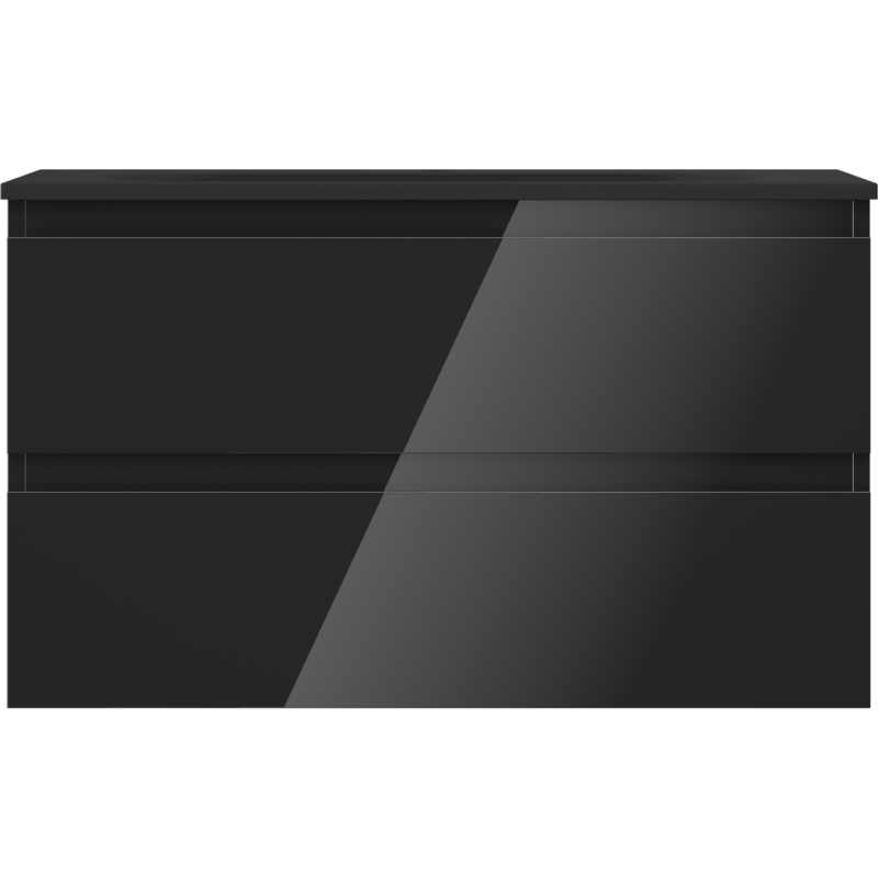 Mexen Orio vonios spintelė 80 cm su praustuvu Vela, 2 stalčiai, juoda blizgi/juoda matinė - 91A10-08047-2-BFF70-W23M71