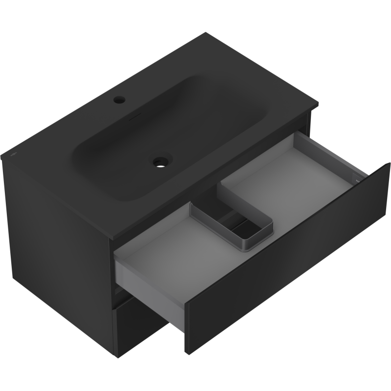 Mexen Orio vonios spintelė 80 cm su Vela praustuvu, 2 stalčiais, juoda matinė - 91A10-08047-2-BFF71-W23M71