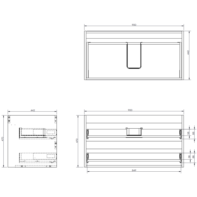 Mexen Orio vonios spintelė 90 cm su praustuvu Vela, 2 stalčiai, balta blizgi - 91A10-09047-2-BFF00-W23M00