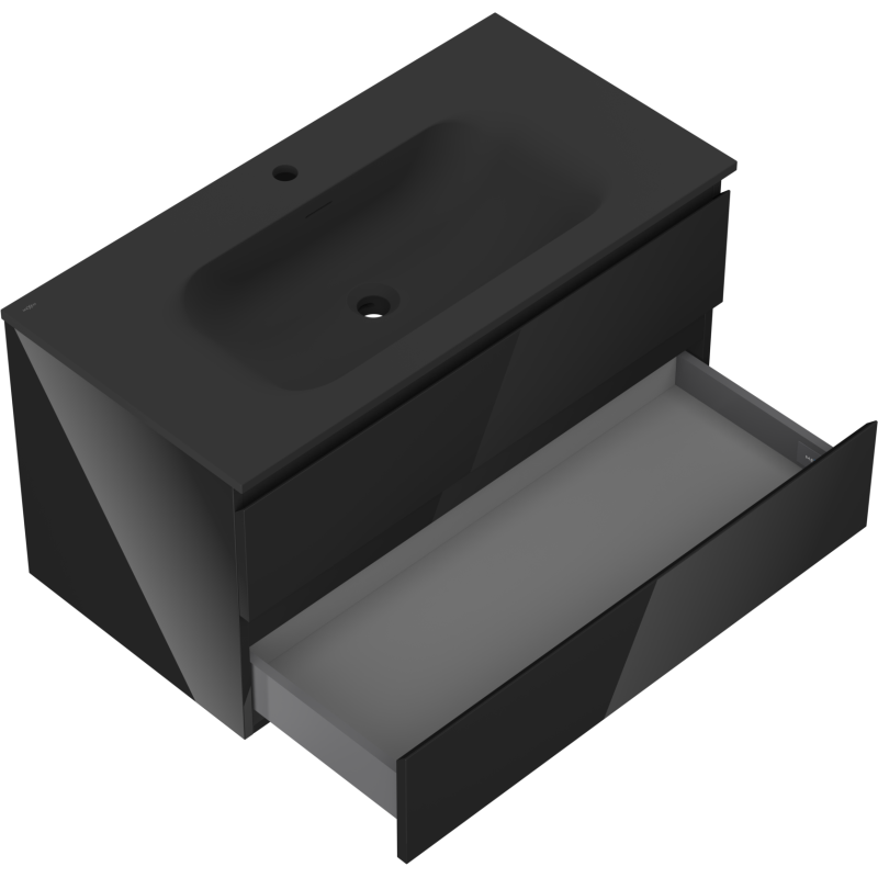 Mexen Orio vonios spintelė 90 cm su praustuvu Vela, 2 stalčiai, juodas blizgus/juodas matinis - 91A10-09047-2-BFF70-W23M71