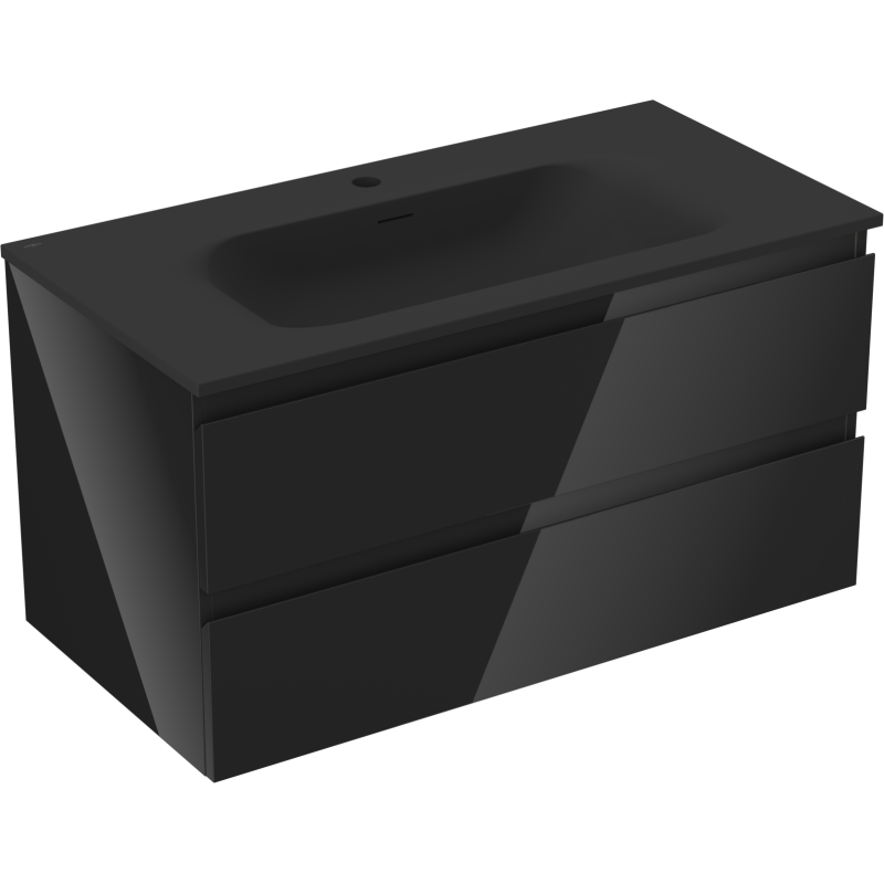 Mexen Orio vonios spintelė 90 cm su praustuvu Vela, 2 stalčiai, juodas blizgus/juodas matinis - 91A10-09047-2-BFF70-W23M71