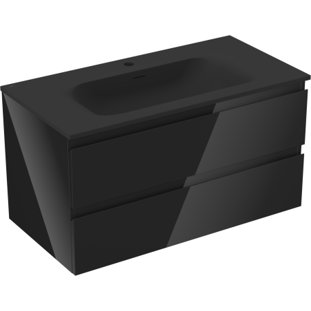 Mexen Orio vonios spintelė 90 cm su praustuvu Vela, 2 stalčiai, juodas blizgus/juodas matinis - 91A10-09047-2-BFF70-W23M71