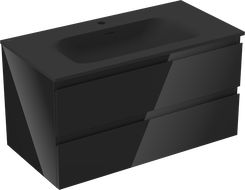 Mexen Orio vonios spintelė 90 cm su praustuvu Vela, 2 stalčiai, juodas blizgus/juodas matinis - 91A10-09047-2-BFF70-W23M71