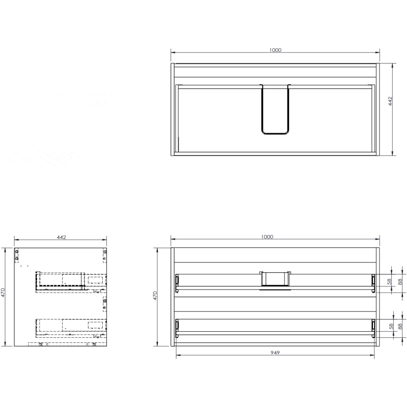 Mexen Orio vonios kambario spintelė 100 cm su kriaukle Vela, 2 stalčiai, blizgi balta - 91A10-10047-2-BFF00-W23M00