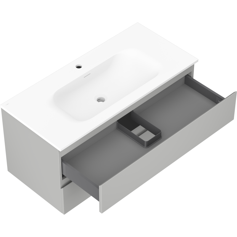 Mexen Orio vonios kambario spintelė 100 cm su praustuvu Vela, 2 stalčiai, pilka matin/balta matinė - 91A10-10047-2-BFF62-W23M01