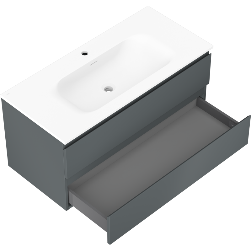 Mexen Orio vonios kambario spintelė 100 cm su kriaukle Vela, 2 stalčiai, matinė grafito/balta mat - 91A10-10047-2-BFF66-W23M01