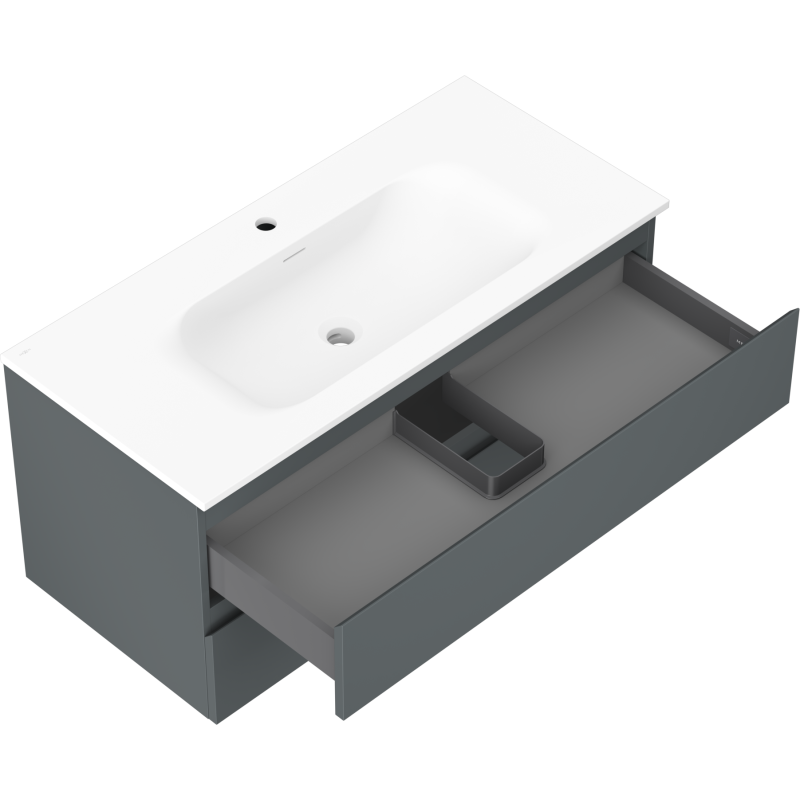 Mexen Orio vonios kambario spintelė 100 cm su kriaukle Vela, 2 stalčiai, matinė grafito/balta mat - 91A10-10047-2-BFF66-W23M01