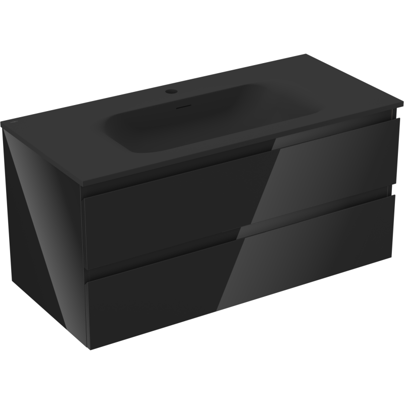 Mexen Orio vonios spintelė 100 cm su kriaukle Vela, 2 stalčiai, juoda blizgi/juoda matinė - 91A10-10047-2-BFF70-W23M71