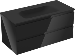 Mexen Orio vonios spintelė 100 cm su kriaukle Vela, 2 stalčiai, juoda blizgi/juoda matinė - 91A10-10047-2-BFF70-W23M71