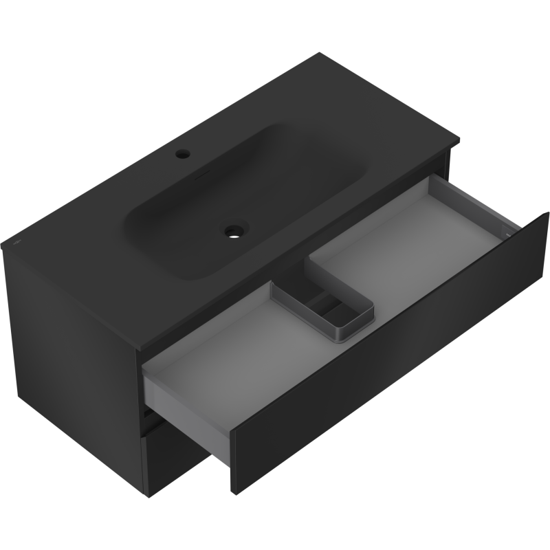 Mexen Orio vonios spintelė 100 cm su praustuvu Vela, 2 stalčiai, juoda matinė - 91A10-10047-2-BFF71-W23M71