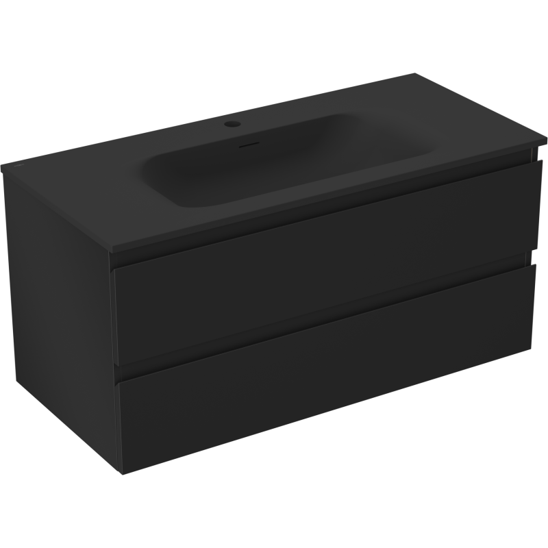 Mexen Orio vonios spintelė 100 cm su praustuvu Vela, 2 stalčiai, juoda matinė - 91A10-10047-2-BFF71-W23M71
