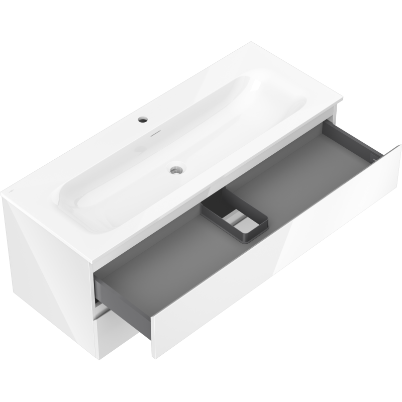 Mexen Orio vonios kambario spintelė 120 cm su Vela praustuvu, 2 stalčiai, blizgi balta - 91A10-12047-2-BFF00-W23M00