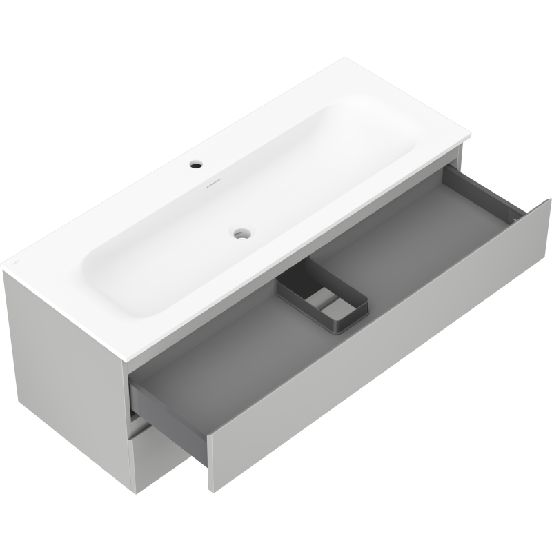 Mexen Orio vonios spintelė 120 cm su Vela praustuvu, 2 stalčiai, pilka matinė/balta matinė - 91A10-12047-2-BFF62-W23M01