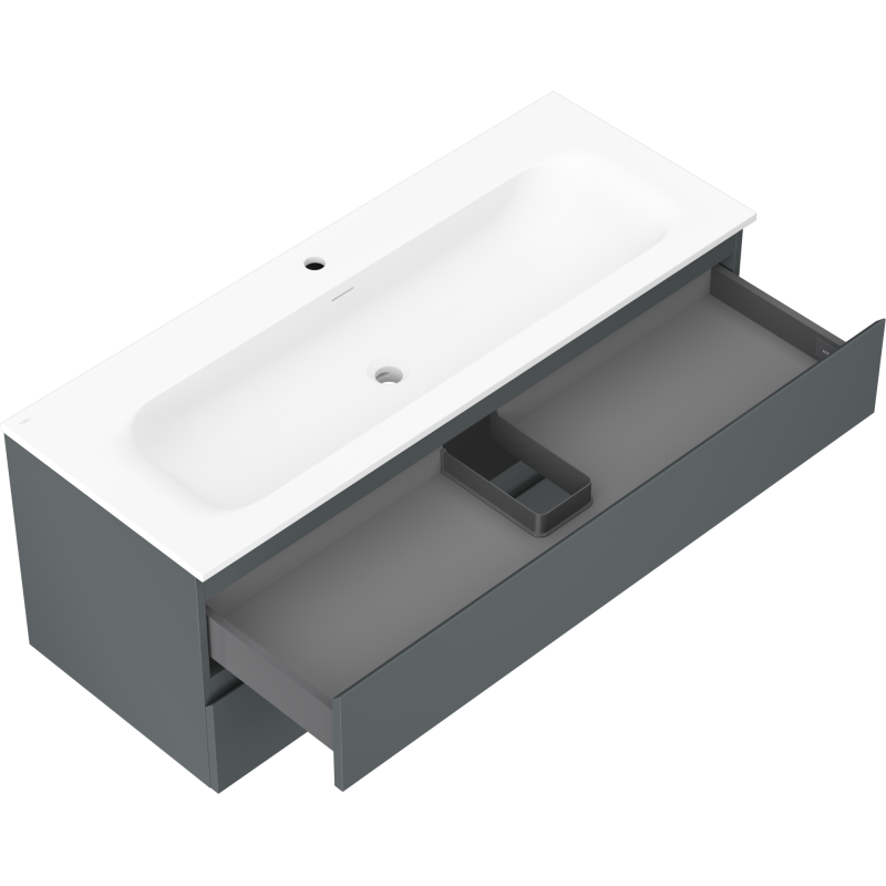 Mexen Orio vonios spintelė 120 cm su kriaukle Vela, 2 stalčiai, grafitas matinis/baltas matinis - 91A10-12047-2-BFF66-W23M01