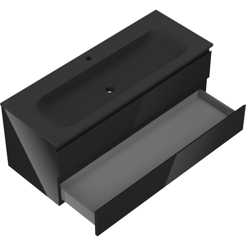 Mexen Orio vonios kambario spintelė 120 cm su Vela kriaukle, 2 stalčiai, blizgi juoda/matinė juoda - 91A10-12047-2-BFF70-W23M71