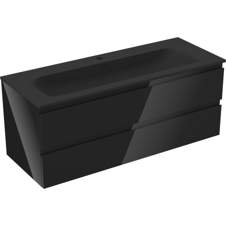 Mexen Orio vonios kambario spintelė 120 cm su Vela kriaukle, 2 stalčiai, blizgi juoda/matinė juoda - 91A10-12047-2-BFF70-W23M71