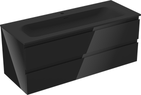 Mexen Orio vonios kambario spintelė 120 cm su Vela kriaukle, 2 stalčiai, blizgi juoda/matinė juoda - 91A10-12047-2-BFF70-W23M71