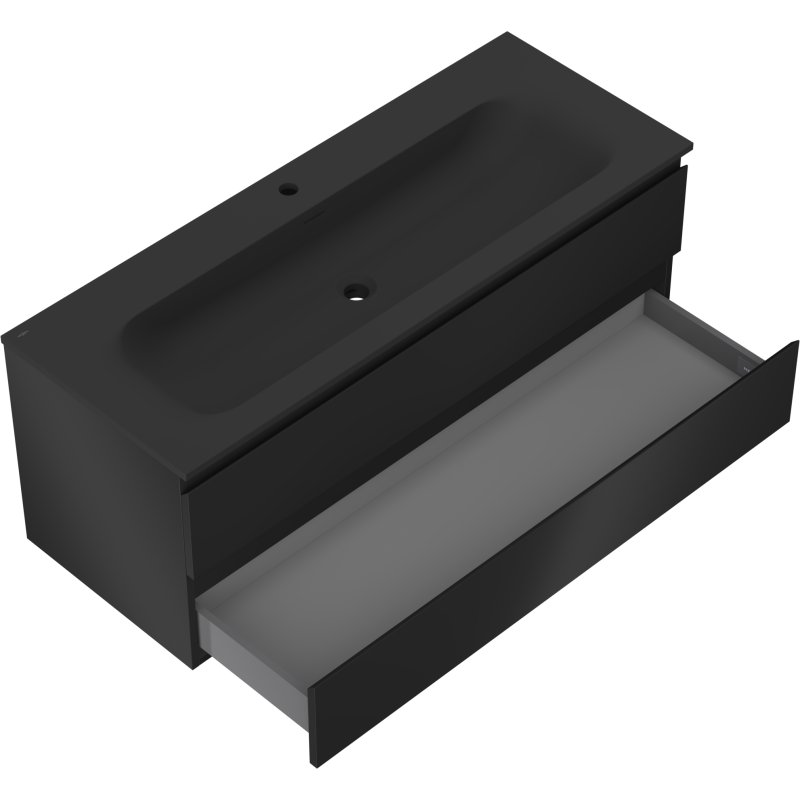 Mexen Orio vonios spintelė 120 cm su Vela kriaukle, 2 stalčiai, juoda matinė - 91A10-12047-2-BFF71-W23M71