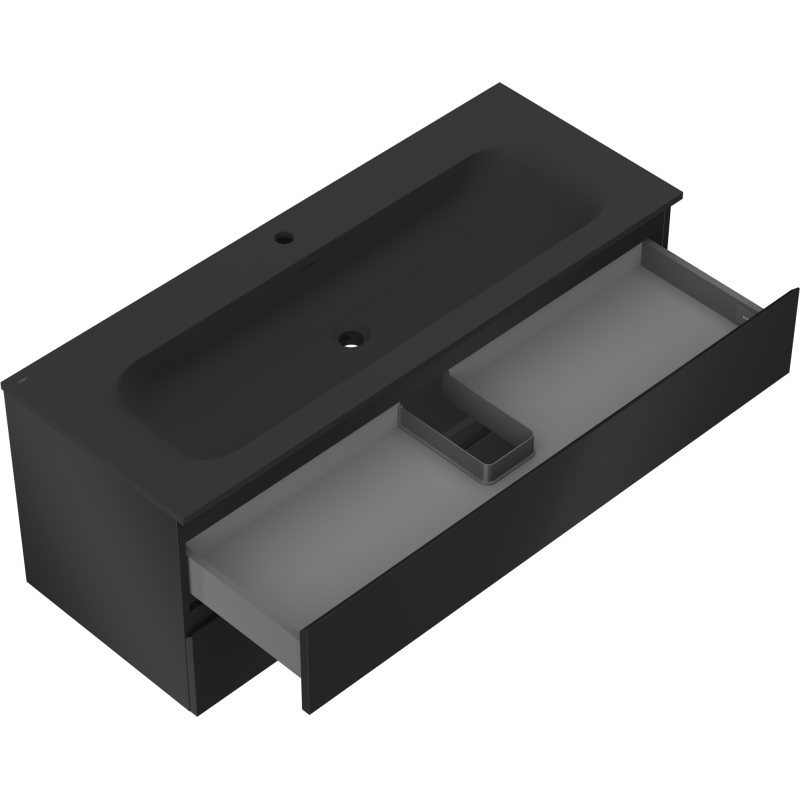 Mexen Orio vonios spintelė 120 cm su Vela kriaukle, 2 stalčiai, juoda matinė - 91A10-12047-2-BFF71-W23M71