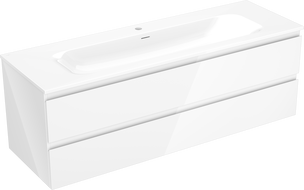 Mexen Orio vonios spintelė 140 cm su Vela kriaukle, 2 stalčiai, blizgančiai baltos spalvos - 91A10-14047-2-BFF00-W23M00