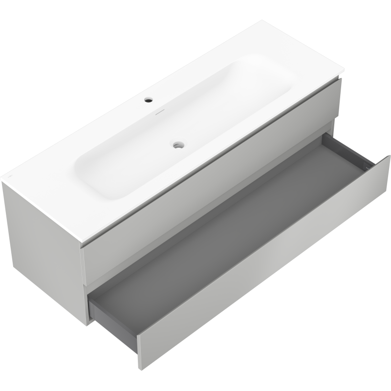 Mexen Orio vonios spintelė 140 cm su Vela praustuvu, 2 stalčiai, pilka matinė/balta matinė - 91A10-14047-2-BFF62-W23M01