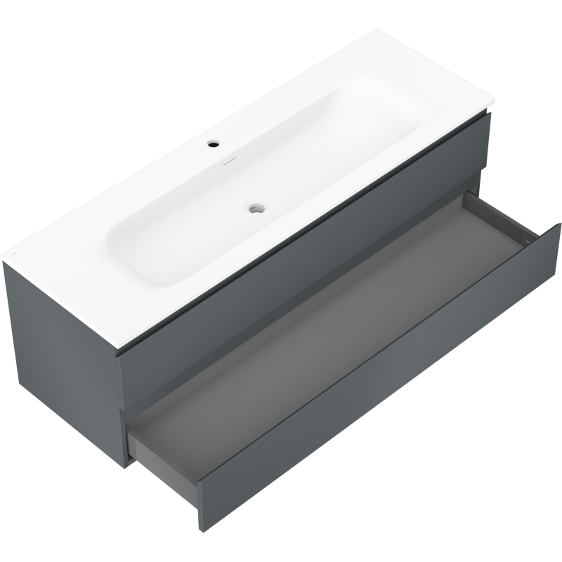 Mexen Orio vonios spintelė 140 cm su praustuvu Vela, 2 stalčiai, matinė grafito/balta - 91A10-14047-2-BFF66-W23M01