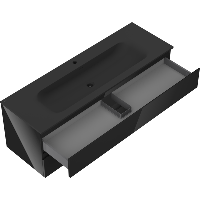 Mexen Orio 140 cm vonios spintelė su Vela praustuvu, 2 stalčiai, blizgi juoda/matinė juoda - 91A10-14047-2-BFF70-W23M71