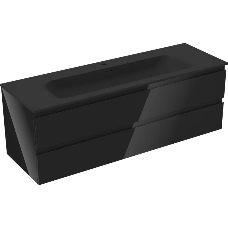 Mexen Orio 140 cm vonios spintelė su Vela praustuvu, 2 stalčiai, blizgi juoda/matinė juoda - 91A10-14047-2-BFF70-W23M71