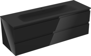 Mexen Orio 140 cm vonios spintelė su Vela praustuvu, 2 stalčiai, blizgi juoda/matinė juoda - 91A10-14047-2-BFF70-W23M71