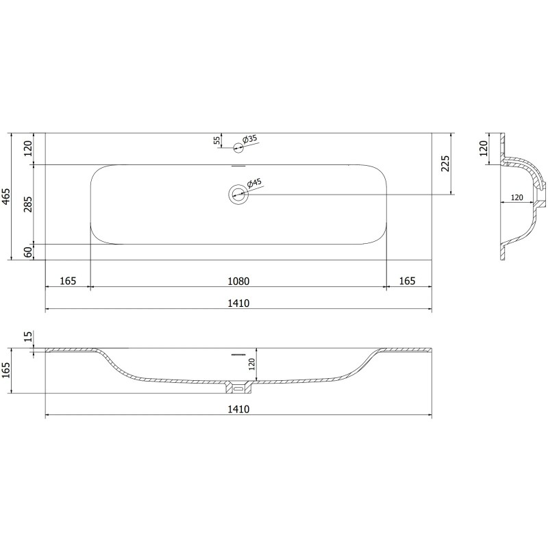 Mexen Orio 140 cm vonios spintelė su Vela praustuvu, 2 stalčiai, blizgi juoda/matinė juoda - 91A10-14047-2-BFF70-W23M71