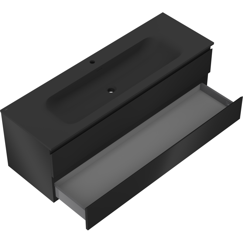 Mexen Orio vonios spintelė 140 cm su praustuvu Vela, 2 stalčiai, juoda matinė - 91A10-14047-2-BFF71-W23M71