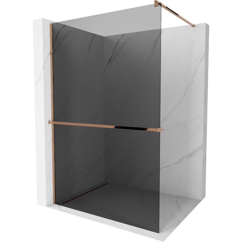 Mexen Kioto+ dušo sienelė su lentynėle Walk-in 110 x 200 cm, grafitas, rožinis auksas - 800-110-121-60-40