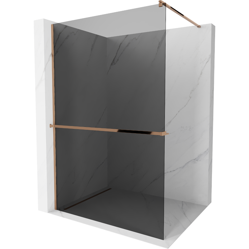 Mexen Kioto+ dušo siena su lentyna Walk-in 120 x 200 cm, grafitas, rožinis auksas - 800-120-121-60-40