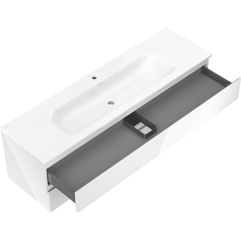 Mexen Orio vonios kambario spintelė 160 cm su kriaukle Vela, 2 stalčiai, balta blizgi - 91A10-16047-2-BFF00-W23M00