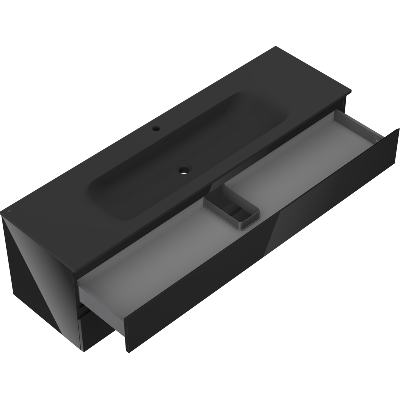 Mexen Orio vonios spintelė 160 cm su praustuvu Vela, 2 stalčiai, juoda blizgi/juoda matinė - 91A10-16047-2-BFF70-W23M71