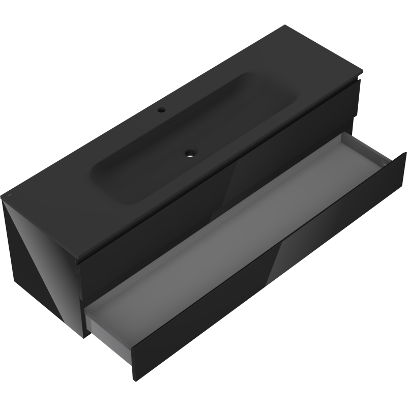 Mexen Orio vonios spintelė 160 cm su praustuvu Vela, 2 stalčiai, juoda blizgi/juoda matinė - 91A10-16047-2-BFF70-W23M71