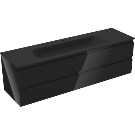 Mexen Orio vonios spintelė 160 cm su praustuvu Vela, 2 stalčiai, juoda blizgi/juoda matinė - 91A10-16047-2-BFF70-W23M71
