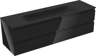 Mexen Orio vonios spintelė 160 cm su praustuvu Vela, 2 stalčiai, juoda blizgi/juoda matinė - 91A10-16047-2-BFF70-W23M71