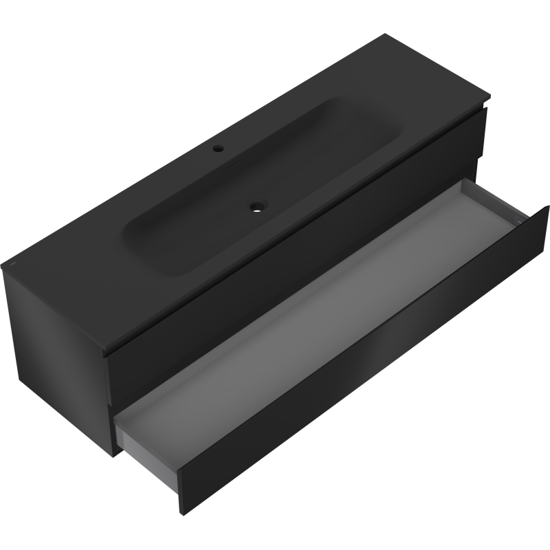 Mexen Orio vonios spintelė 160 cm su Vela praustuvu, 2 stalčiai, juoda matinė - 91A10-16047-2-BFF71-W23M71