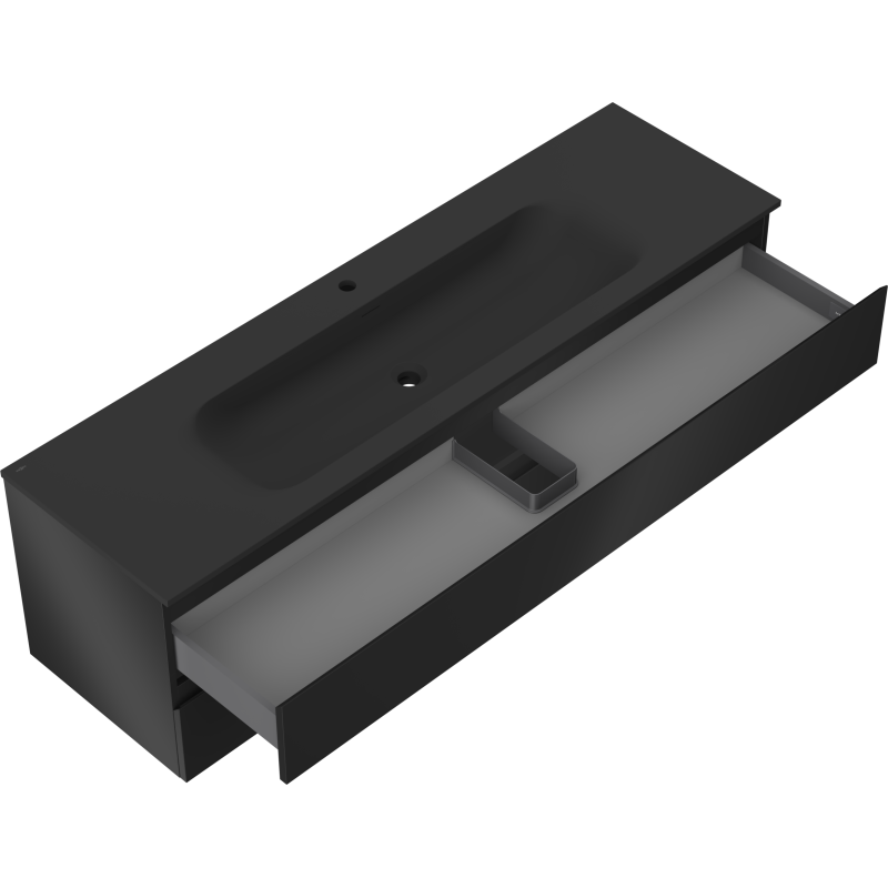 Mexen Orio vonios spintelė 160 cm su Vela praustuvu, 2 stalčiai, juoda matinė - 91A10-16047-2-BFF71-W23M71