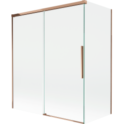 Mexen Rox dviejų dalių stumdomų durelių vonios sienelė 140 + 70 x 150 cm, skaidri, rožinis auksas - 8C9-140-070-60-00