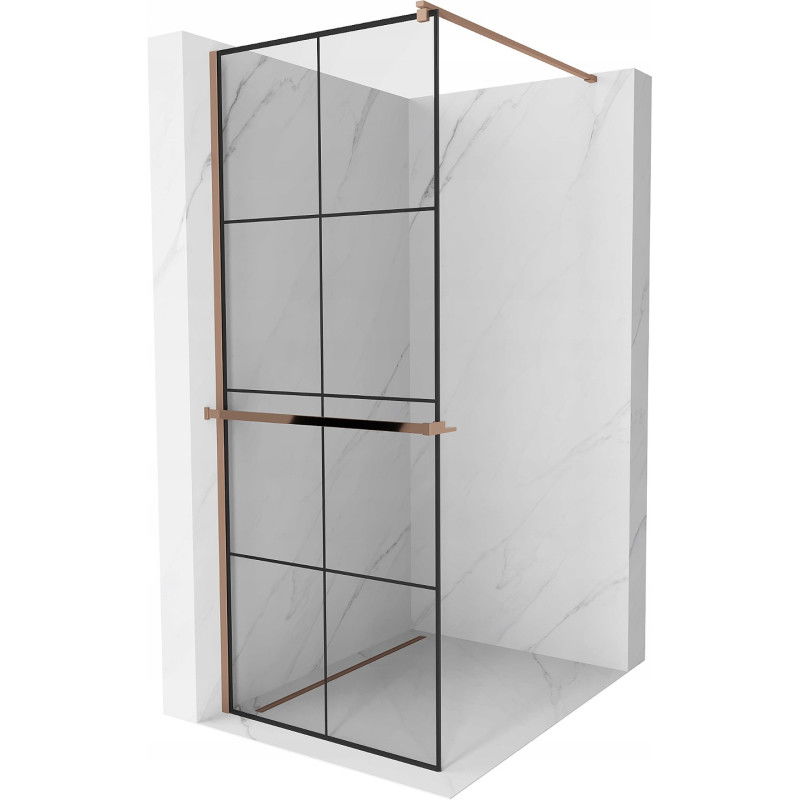 Mexen Kioto+ dušo sienelė su lentyna Walk-in 80 x 200 cm, juodas tinklelis, rožinis auksas - 800-080-121-60-77