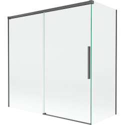 Mexen Rox dušo ekranas 2-durio stumdomas 160 + 70 x 150 cm, skaidrus, šešėlių pilkai šepečiuotas - 8C9-160-070-66-00